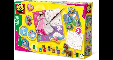 SES Creative - Hobby Pink - Gieten en Schilderen - Prinsessen - Met Canvassen om te Schilderen - Knutselen Meisjes - Sneldrogend - Vanaf 5 jaar