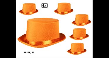 6x Hoge hoed Oranje mt.58/59 - Kids en/of dames - Themafeest festival party fun
