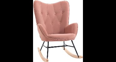 Schommelstoel – Schommelzetel – Relaxstoel – Loungestoel – Roze – Scandinavisch Design – Fluweel Polyester – Rubbenhouten Basis – 84x70x96 cm