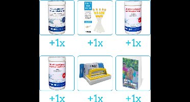 Zwembad Onderhoudspakket - Onderhoud Zwembad - bevat Chloor - Testrips - PH-min - PH-plus - Scrubborstel en Zwembadgids (6-delig)