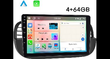 Boscer Autoradio Geschikt voor Fiat 500 2007-2015 - Android 15 - Apple Carplay & Android Auto (Draadloos) - 4+64GB - 9 Inch HD IPS Touchscreen - GPS, WIFi, Bluetooth, USB, MP5 - Zwart - Achteruitrijcamera & Microfoon - 2025 Model
