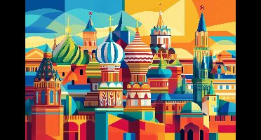 Moskou Poster - Kleurrijk - WPAP - Kunst - Stad - Gebouwen - Rusland - Moscow - posters - formaat 50x70cm - Wanddecoratie - S5456WV