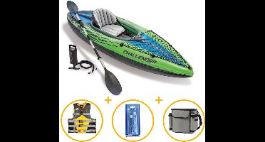 Intex Challenger K1 opblaasbare kajak | 1-persoons kajak | Incl. peddel en pomp | Kajakpakket | Reparatiekit | Zwemvest | Outwave koeltas