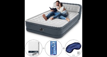 Intex Ultra Plush luchtbed met hoofdboord | Tweepersoons | 152 x 203 x 46 cm | Inclusief reparatiekit + hoeslaken + twee slaapmaskers