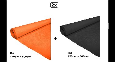 2x Tafelrol tafelkleed oranje en zwart 120cm x 800cm papier - totaal 16 meter - Party diner food festival eten fun thema feest party