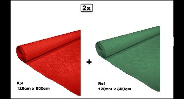 2x Tafelrol tafelkleed rood en groen 120cm x 800cm papier - totaal 16 meter - Party diner food festival eten fun thema feest party