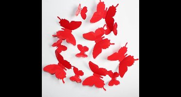 New Age Devi - 3d muurstickers vlinder effen kinderkamer babykamer decoratie 12 stuks rood