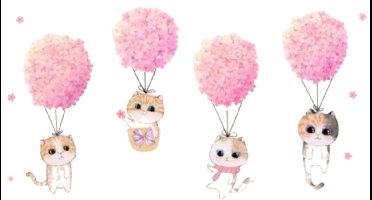 Roze Bloem en Schattige Katten Muurstickers – Zelfklevende Vinyl Wanddecoratie voor Kinderkamer, Meisjes Slaapkamer & Garderobe