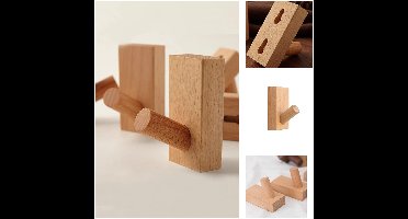 Boraboi ® Tijdloze Set van 8 Zelfklevende Houten Wandhaken voor Stijlvolle Organisatie