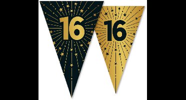 3x Vlaggenlijn 16 jaar zwart / goud 10 meter 2 zijdig bedrukt - Verjaardag Feestje Vlag Vlaggen Versiering Slinger Feestdecoratie Decoratie