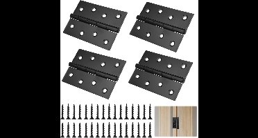 Boraboi ® Robuuste Zwarte Inklapbare Scharnieren van Roestvrij Staal voor Diverse Toepassingen - 4 Stuks