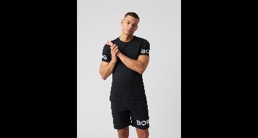 Björn Borg Sportshirt Heren Korte Mouw - Zwart/Wit - Gerecycled Polyester - Maat L