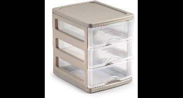 Plasticforte Ladekastje bureau organizer - 3 lades - beige/transparant - L13 x B17 x H17 cm - kunststof