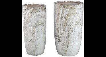 PTMD Bloempot Miah - 40x40x74 cm - Keramiek - Beige - Set van 2