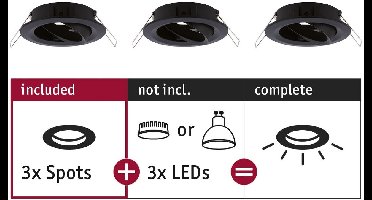 Inbouwlamp Choose Basisset zwenkbaar rond 84mm 50° max. 3x10W 230V dimbaar Zwart mat