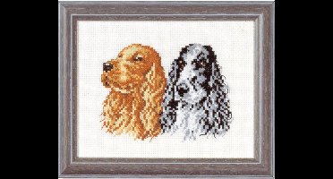 Pako Borduurpakket met telpatroon - twee Spaniel honden - 210.818 - voorgesorteerd garen - Aida ivoor - 13 x 17 cm - DIY kit