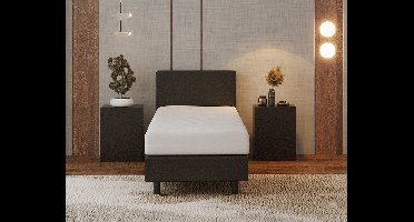 Nessa® - 80x210 Boxspring Bjorn Zwart PU Skin Leder + Pocketvering matras 20cm