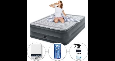 Intex Queen Comfort-Plush Luchtbed met ingebouwde pomp | Tweepersoons | Extra hoog | 203 x 152 x 56 cm | Inclusief bijpassend hoeslaken + reparatiekit + luchtbedverfrisser