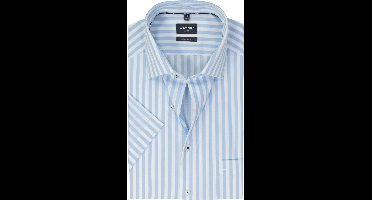 OLYMP modern fit overhemd - korte mouw - popeline - lichtblauw gestreept - Strijkvrij - Boordmaat: 46