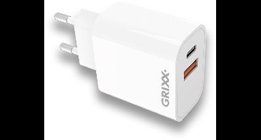 Grixx USB-C + USB-A Oplader 20W - Power Delivery Snellader - Wit