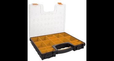 Perel assortimentsdoos, 20 uitneembare bakjes, transparant deksel, 420 x 335 x 65 mm, geel/zwart