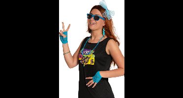 Partychimp 80s/90s Verkleed Set Bril/Oorbellen/Diadeem/Ketting/Armband en Vingerloze Visnethandschoenen Voordeelverpakking 3 Stuks voor bij Carnavalskleding Heren en Dames Carnaval Accessoires Verkleedaccessoires Volwassenen - Blauw - 3 Sets