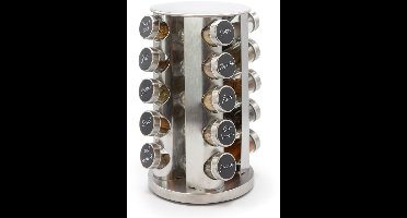 George Napoli Kruidenrek Draaibaar - Staand - Kruidenpotjes - Kruiden Carrousel - 20 Kruidenpotjes - Zilver - RVS - Aanrecht Organizer