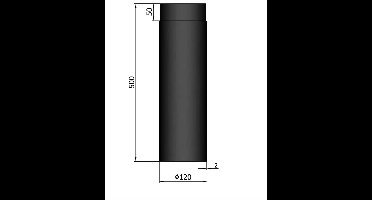 Kachelpijp Ø120 lengte 500mm - 2mm staal - dikwandig - zwart