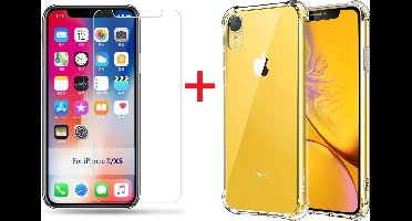Ntech hoesje Geschikt voor iPhone Xr Screenprotector Tempered Glass + Anti Shock Hoesje