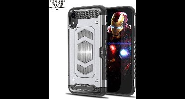 Ntech hoesje Geschikt voor iPhone XR Luxe Armor Case met Pashouder - Zilver