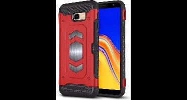 Ntech Geschikt voor Samsung Galaxy J4 Plus (2018) Luxe Armor Case met Pashouder Rood