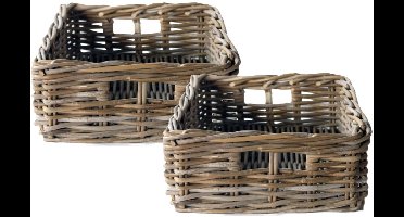 Van der Leeden Opbergmand - 2x - bruin - 45 x 36 x 15 cm - rotan - gevlochten riet - mand - opbergen