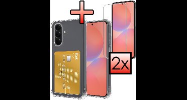 Hoesje - Geschikt voor Samsung Galaxy A36 - Met 2x Screenprotector - Pashouder - Kaarthouder - Telefoon Hoes Shockproof - Siliconen Case - Back Cover - Shock Proof - Pasjes Houder - Transparant
