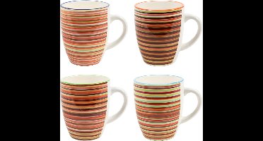 Cookinglife Koffiemokken Rhythm & Lines - Set van 4 340 ml - Aardewerk - Vaatwasser- & Magnetronbestendig