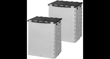 2x proplus afvalbak met deksel- kunststof - grijs - opvouwbaar - 25 x 31 x 38 cm - 35 liter