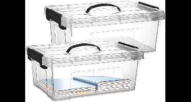 Plasticforte Opslagbox - 2x - met deksel - transparant grijs - 12.5 liter - 40 x 30 x 16 cm - kunststof - opbergdoos - opbergen