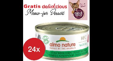 Almo Nature tonijn met maïs 24 x 70 gram met GRATIS Delickcious dessert