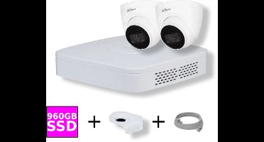 Dahua 4-kanaals NVR Set met 2x 4MP WizSense Camera's Wit en 960GB SSD