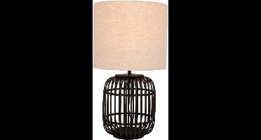 Various Woven Tafellamp - Ø30 cm - Bamboe Voet met Stoffen Kap - Zwart- E27- Sfeervolle Boho Stijl