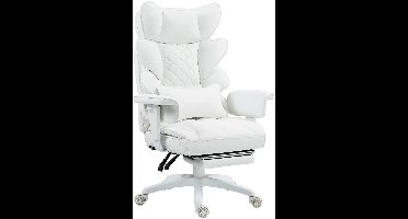 Ergonomische Bureaustoel - Loungestoel - Gamingstoel - met Pocketvering - en Lendensteun - Verstelbare Hoge Rugleuning - Comfortabele Kantoorstoel - met Armleuningen - Draai- en Roldesign - Voor Gaming & Thuiswerken - Wit