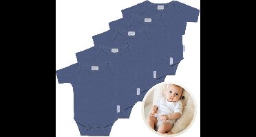 Funnies Rompertjes 5-Pack Silk blue - 50-56 - Set van 5 Zachte Babyrompers / Boxpakjes / Babybody's - Gemaakt van Comfortabele en Ademende Stoffen - Perfect voor Dagelijks Gebruik bij Baby’s - Makkelijk aan en uit te trekken en Wasmachinebestendig