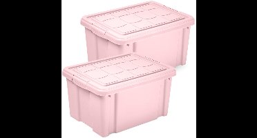 Plasticforte Multi Storage Opslagbox met deksel - 2x - roze - 16 liter - 40 x 30 x 21 cm - kunststof - opbergdoos - opbergen