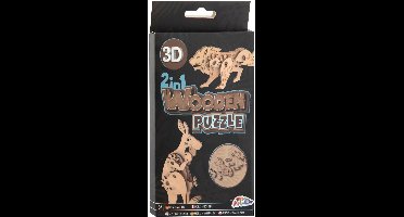 2-in-1 Houten Bouwpakket 3D Puzzel - Kangoeroe en Leeuw