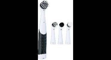 alpina Elektrische Schoonmaakborstel - Schrobborstel IPX5 met 4 Opzetstukken - Handborstel voor Badkamer en Keuken - Werkt op Batterijen - Zwart/Wit