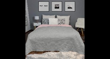 Boraboi® Stijlvolle Omkeerbare Sprei met Trendy Oudroze en Grijs Patroon voor Bed of Bank, 200 x 220 cm