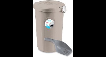 Ton met deksel 'Tom' - 46 liter - Voerton - Bewaarton - Voercontainer - Inclusief schepje - Taupe