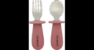 Youly® Kinderbestek Lepel en Vork - Baby Bestek - Siliconen Baby Servies - RVS - Vintage Roze