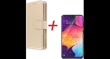 Ntech Samsung Galaxy A40 Portemonnee hoesje Goud met Glazen screenprotector
