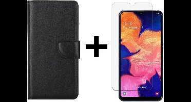 Ntech Hoesje Geschikt Voor Samsung Galaxy A10 Portemonnee Hoesje - Zwart +Glazen Screenprotector