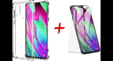Ntech Hoesje Geschikt Voor Samsung Galaxy A40 Anti Shock Back hoesje + Glazen Screenprotector